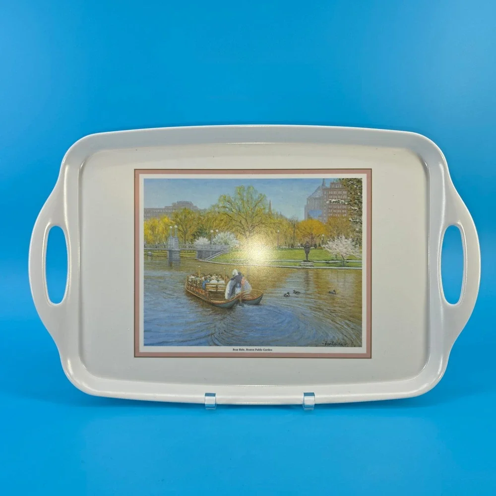 Cloverleaf England Boston Public Garden Swan Boat Melamine Serving Tray Fontaine